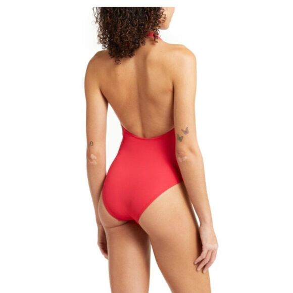Sea Level Eco Essentials Red Keyhole Halter One-Piece Swimsuit Size 12 - Picture 6 of 13